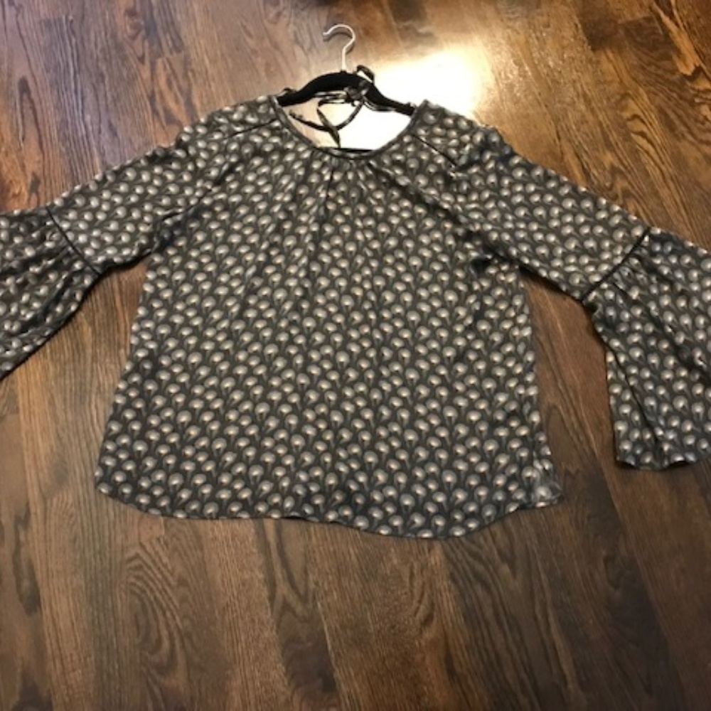 Loft Bell Sleeve Popover Ladderstitch Blouse M
